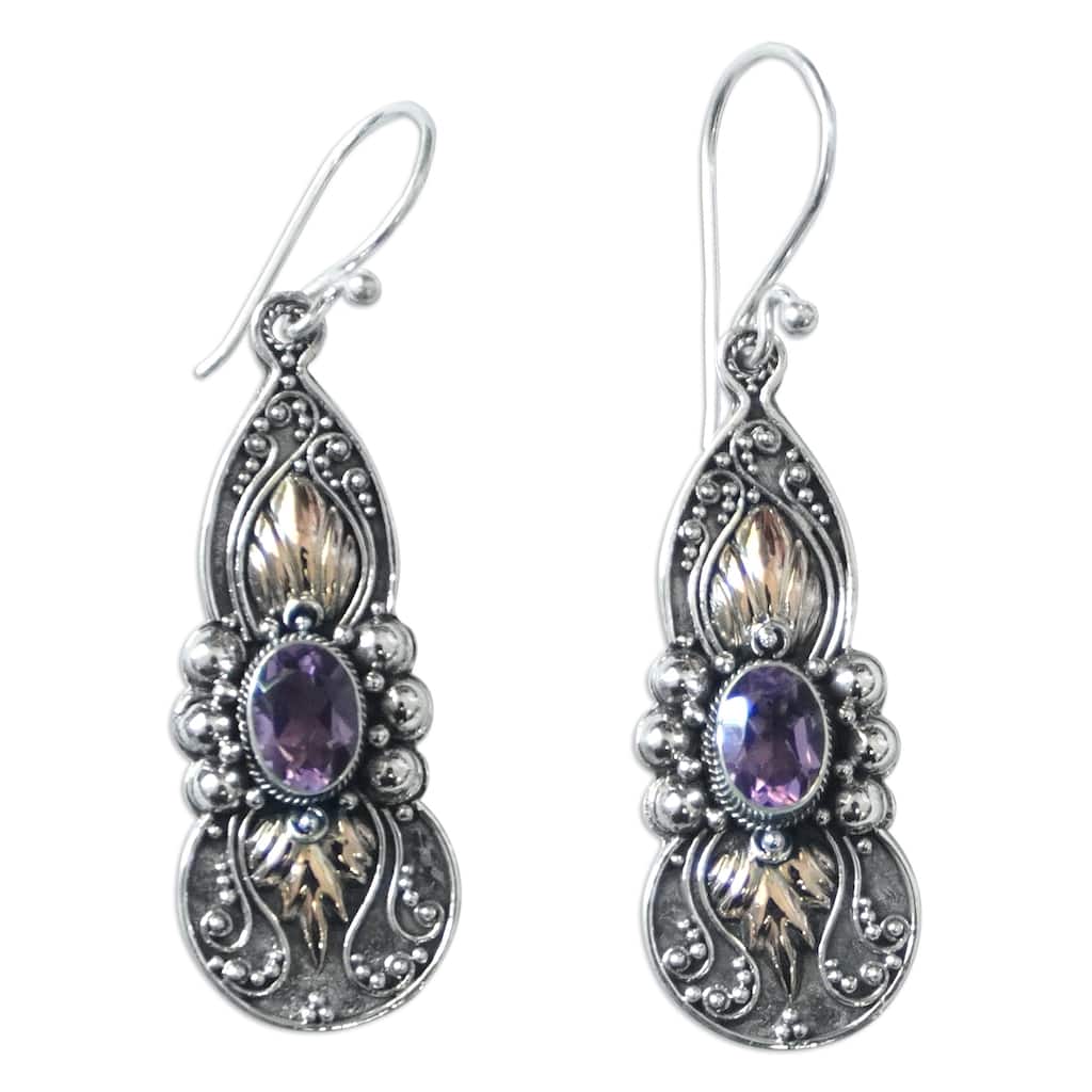 Novica Handmade Flaming Wisdom Gold-Accented Amethyst Dangle Earrings