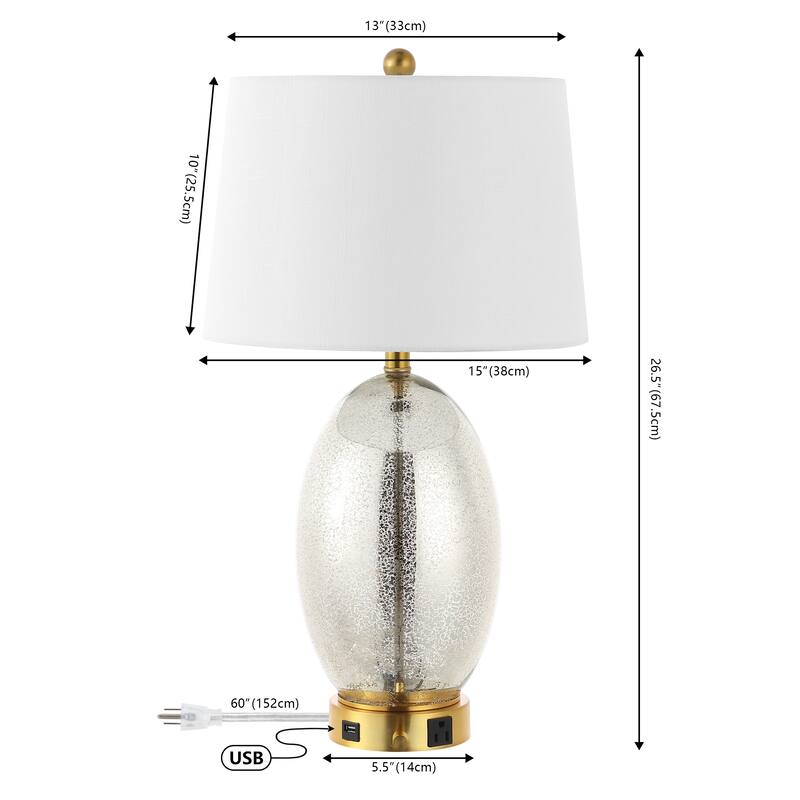 Alexander 26.5" 1-Outlet Contemporary Style Iron/Glass LED Table Lamp with USB Charging Port, by JONATHAN Y