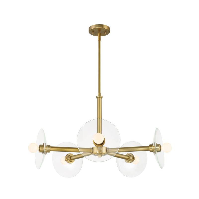 Litto 26.25 in. 5-Light Brushed Gold Modern Chandelier with Clear Glass Shades