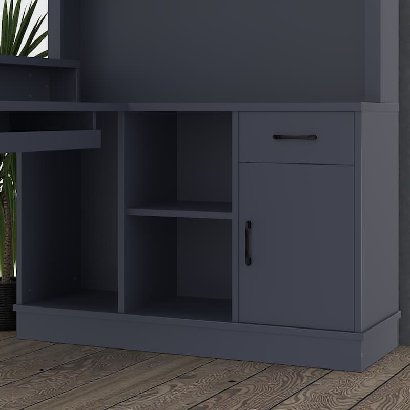 L Shaped Computer Desk with Power Outlet, Corner Desk with Drawers Bookshelf and Storage for Home Office Study