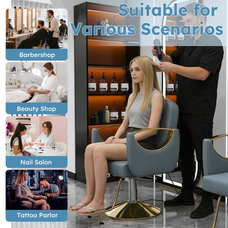 Roomfitters Professional Hydraulic Salon Chair with 360° Swivel, Heavy Duty Barber Stylist Chair with Gold Base