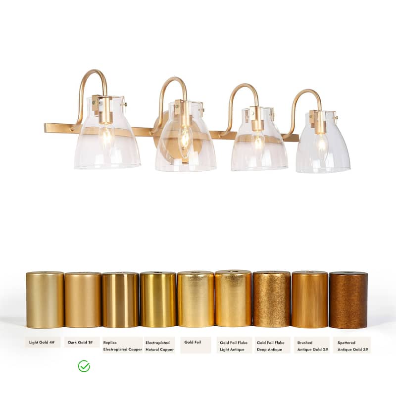 4-Light Mid-Century Modern Linear Gold Bathroom Vanity Light Glass Wall Sconces - 28.5" L x 9" W x 8" H