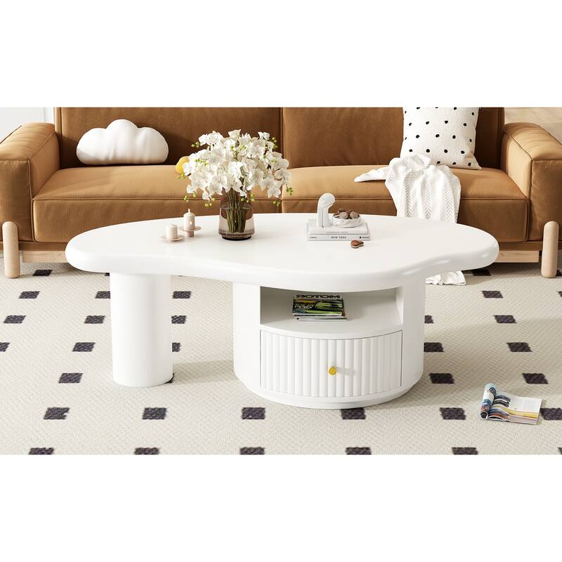 Cloud Coffee Table, Irregular Shape Coffee Table Center Table Cocktail Table with 1 Dreawer and Shelf for Living Room