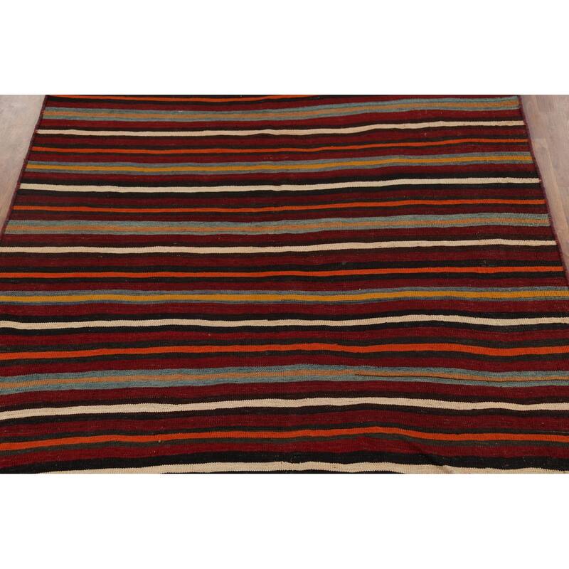 Striped Kilim Qashqai Persian Vintage Rug Hand-Woven Wool Carpet - 6'2"x 9'0"
