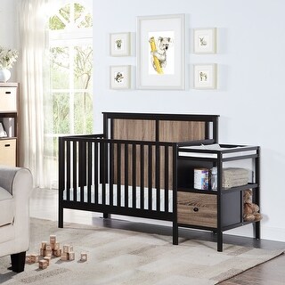 Connelly 4-in-1 Crib and Changer Combo in Black/Vintage Walnut