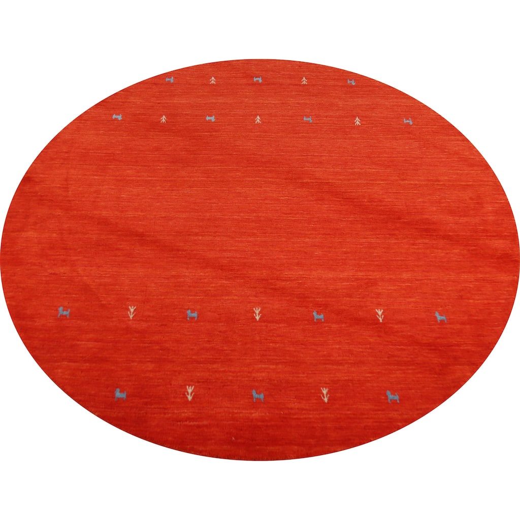 Hand Knotted Oriental 100% Wool Carpet Tribal Animal Pictorial Oranges & Rust Gabbeh Area Rug - 6' 6'' X 6' 6''