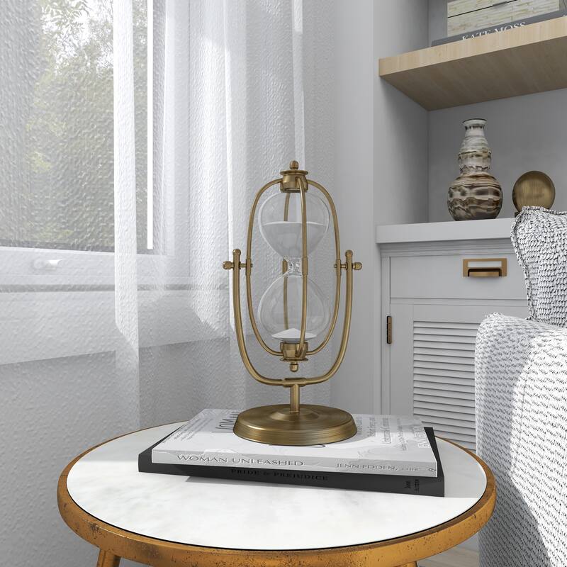 Glass Hourglass Sand Timer with Rotating Stand - Brass - Roche River Decor
