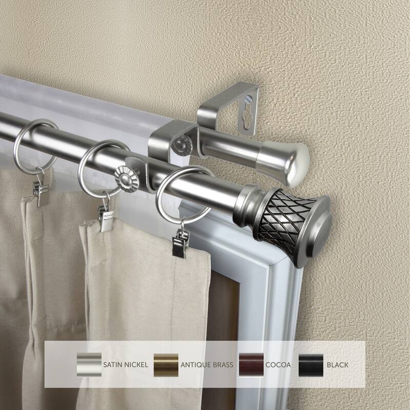 InStyleDesign Simona Adjustable Double Curtain Rod 13/16 inch dia. - 120 to 170 inches - Satin Nickel