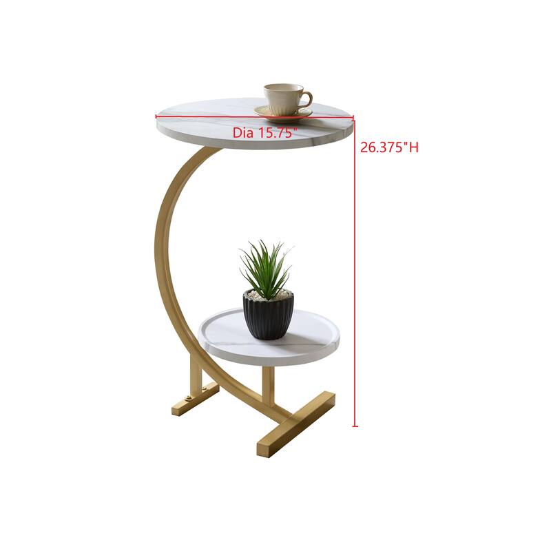 Rouge Collection Gold Metal Faux Marble 2-Tier Oval Side Table