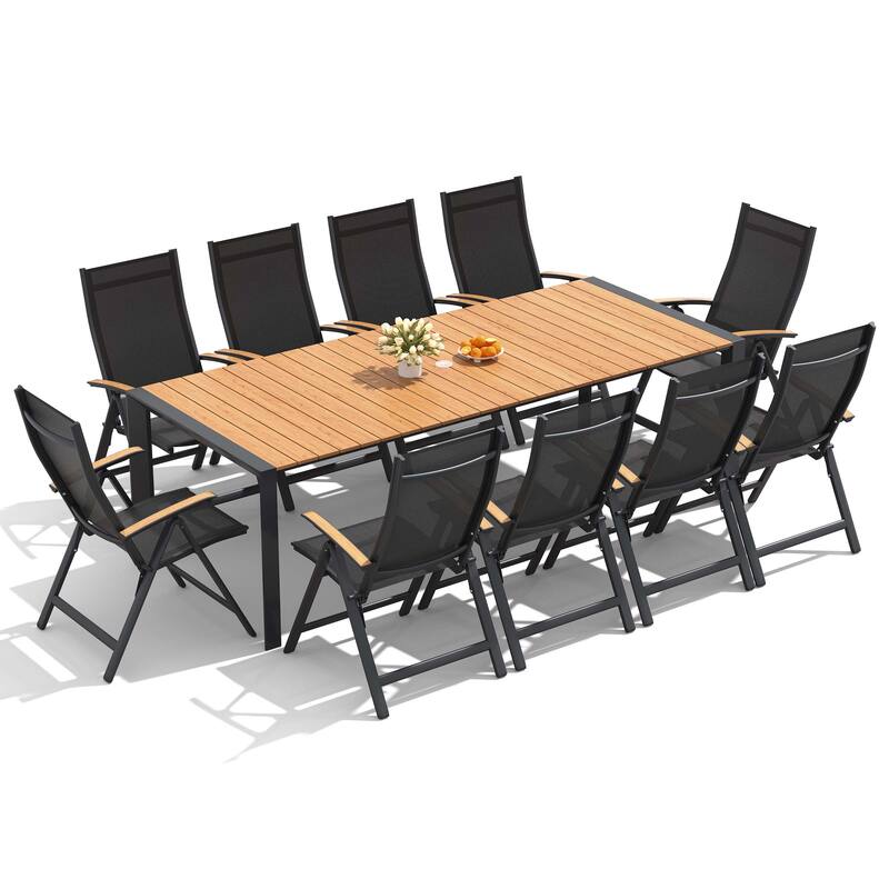 7/9/11-Piece Outdoor Dining Set Patio Aluminum Dining Table and Adjustable Folding Chairs