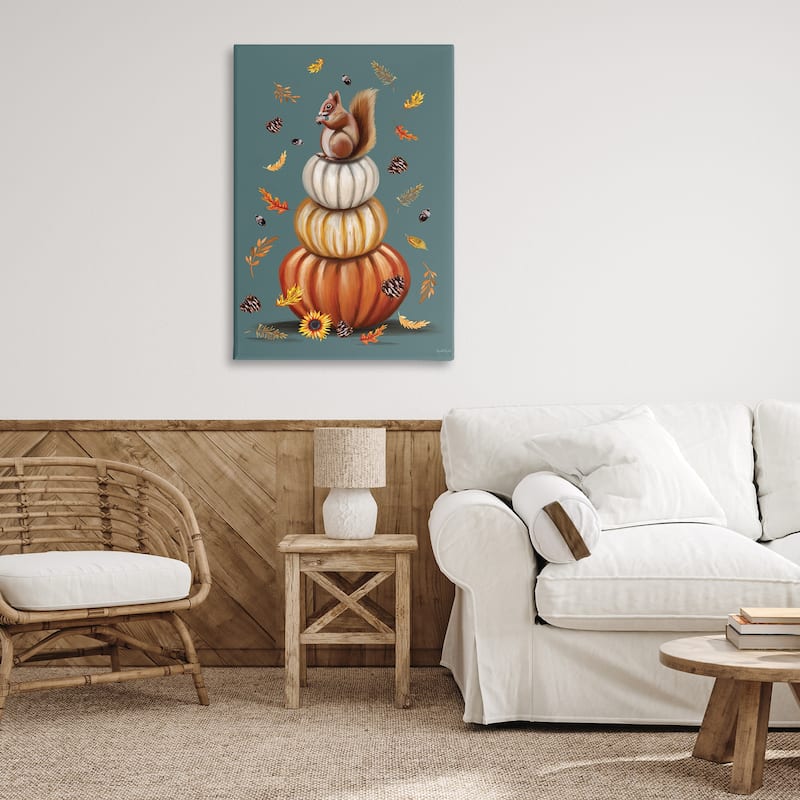 Stupell Squirrel Atop Pumpkin Stack Canvas Wall Art Design By Elizabeth Tyndall