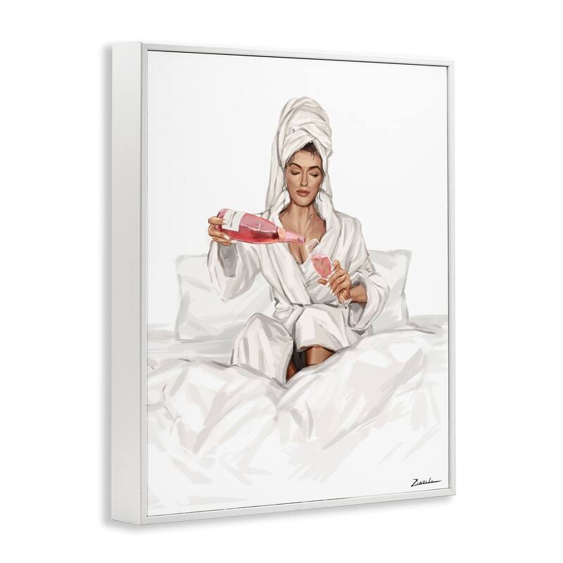 Stupell Pouring Rosé Wine in Bed Framed Giclee Art Design By Ziwei Li