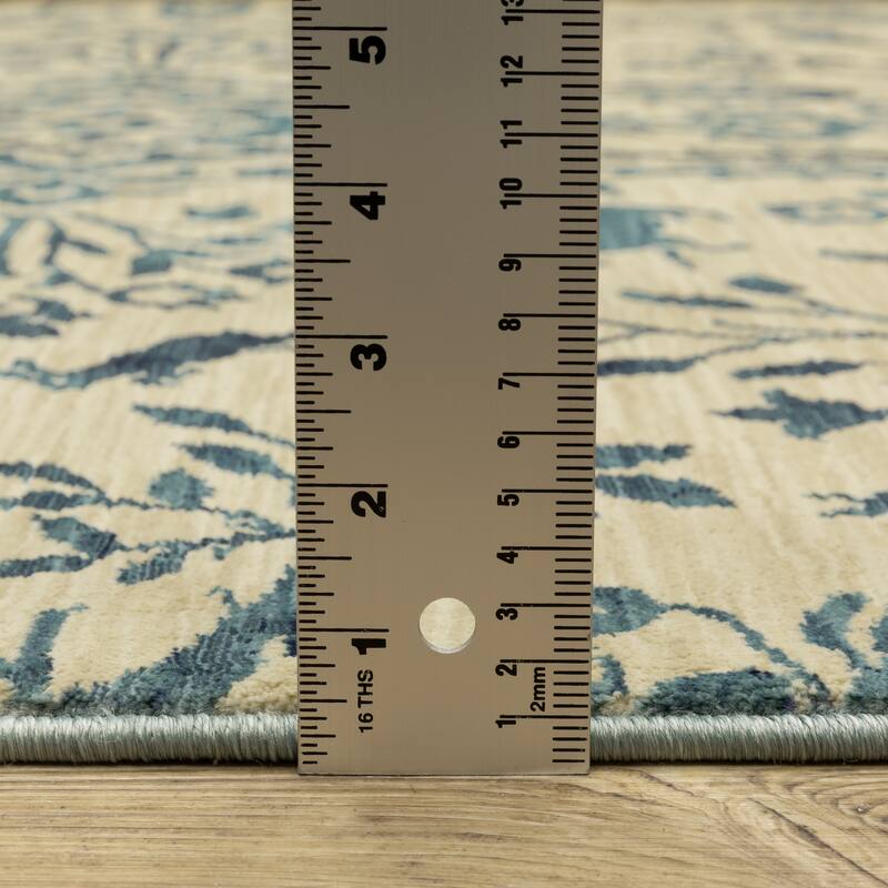 Style Haven Federica Bohemian Border Ivory/Blue Fringe Edge Area Rug
