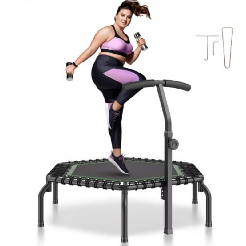 Black-Green Steel Mini Fitness Trampoline, 450lb Mini Rebounder with Adjustable Handle - N/A - Green/Black
