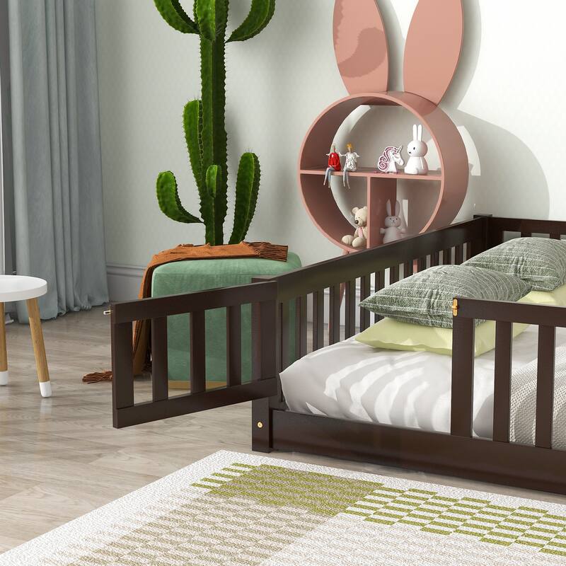 Floor Platform Bed With Fence Guardrails And Door