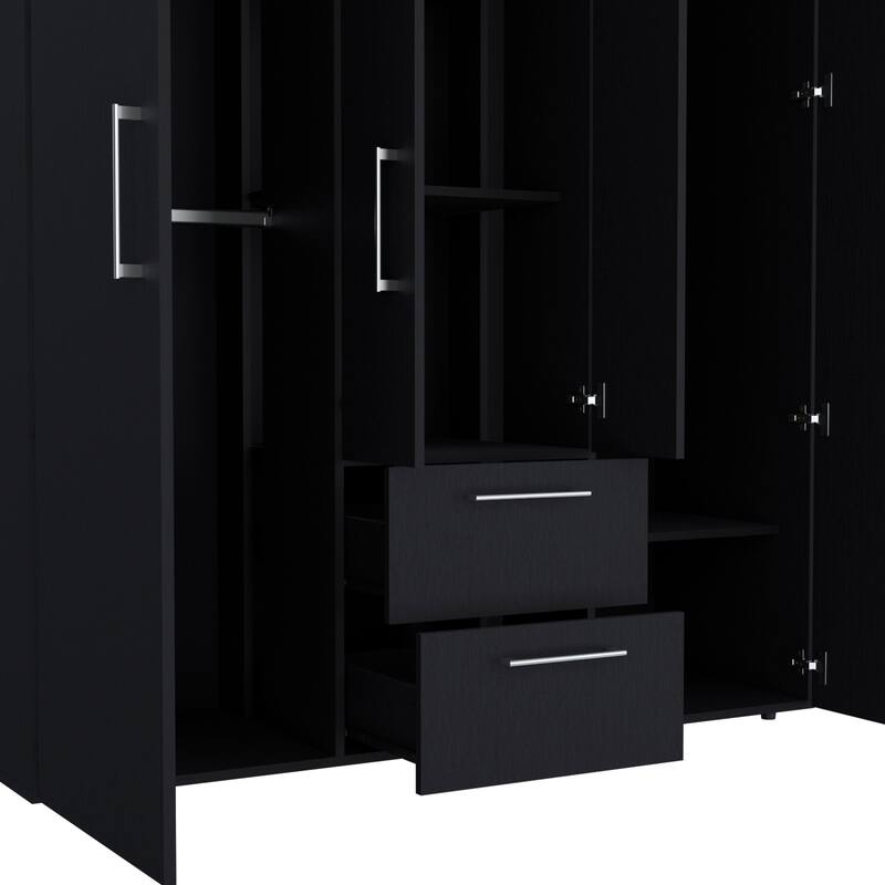 19.8" Modern Four-door Armoire with Multiple Storage Options and Metal Accents