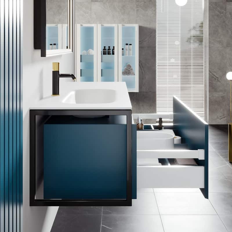 Modena 51 in. Blue Wall Mount SS Bath Vanity with Solid Surface Top