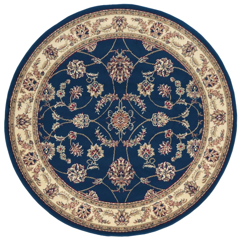 Admire Home Living Amalfi Traditional Scroll Pattern Area Rug - navy - 8' Round