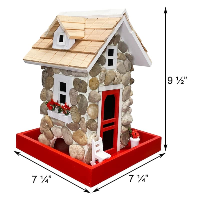 Home Bazaar 10" x 7" x 7" Fieldstone Guest Cottage Birdfeeder - Stone