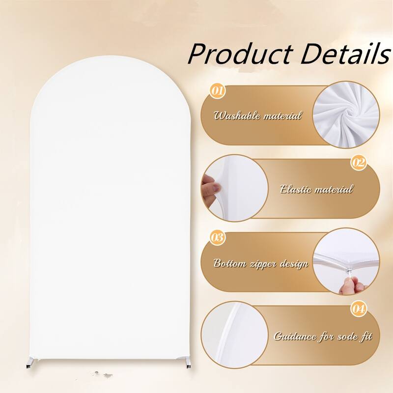 2pcs Wedding Arch Cover, Round Top Backdrop Stand Covers, 5.9ft+6.6ft Spandex Wedding Arch Stand Covers