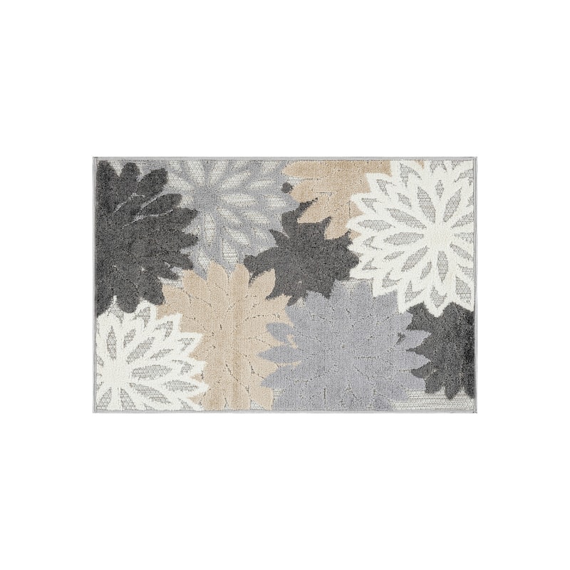 World Rug Gallery Indoor/Outdoor High-Low Textured Area Rug, Floral Easy-Clean Patio Rug