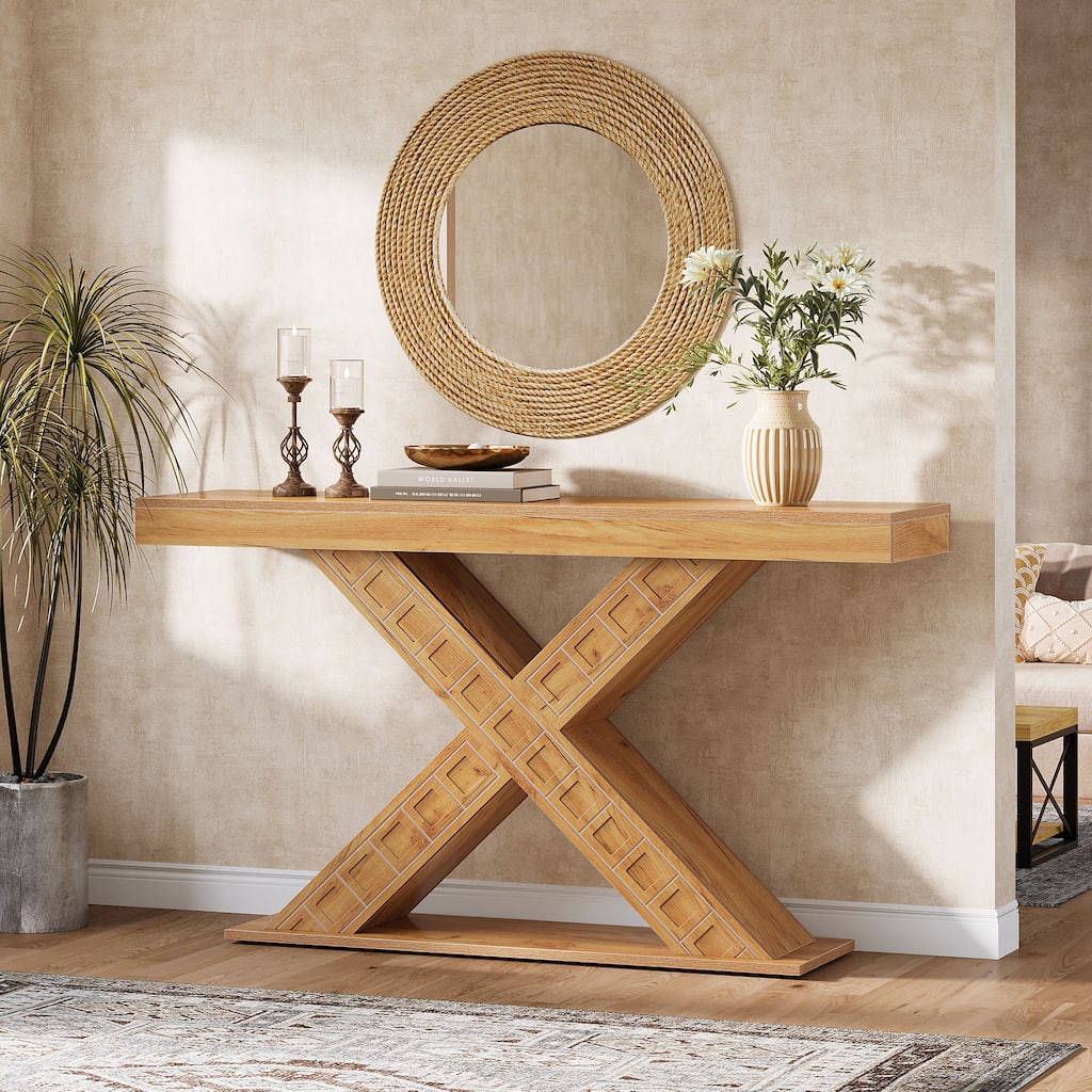 55 Inch Narrow Wooden Console Table for Entryway