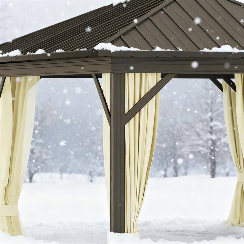 Gazebo with Curtains Netting Metal Roof Canopy with Aluminum Frame and Top Hook