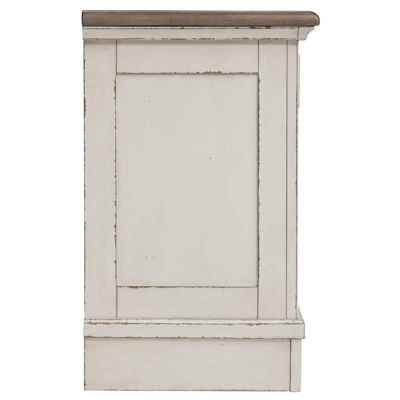 Farah 27 Inch Nightstand | 3 Drawers with Charging | Cottage Distressed White, Dark Bronze