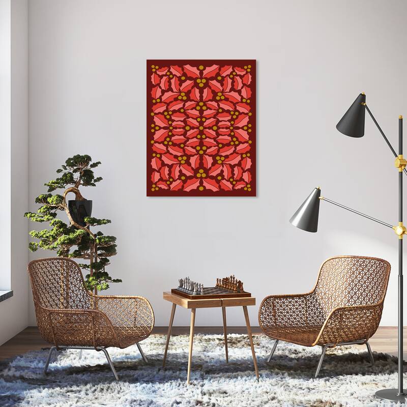 Wynwood Studio Canvas Holiday and Seasonal Leaves for a Christmas Wreath Red Modern & Contemporary Wall Art Canvas Print - 30 x 36