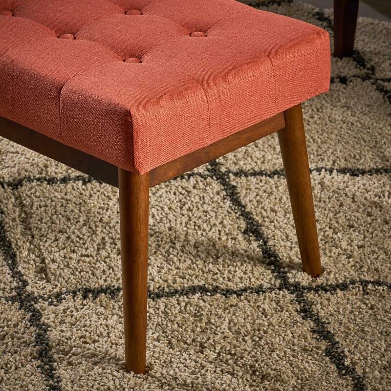 Mid-Century Tufted Ottoman with Rubberwood Frame by Christopher Knight Home