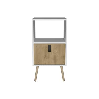 22" White and Beige Wood Nightstand with Drawer and Shelf Modern Accent Table for Bedroom or Hallway