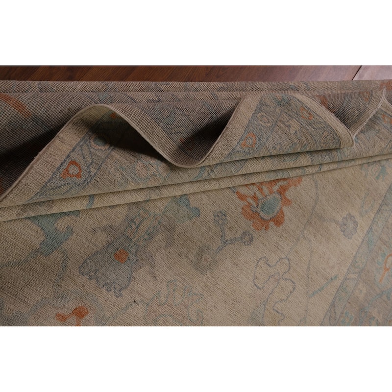 Vegetable Dye Oushak Area Rug Hand-Knotted Floral Wool Carpet - 8'1" x 10'0"