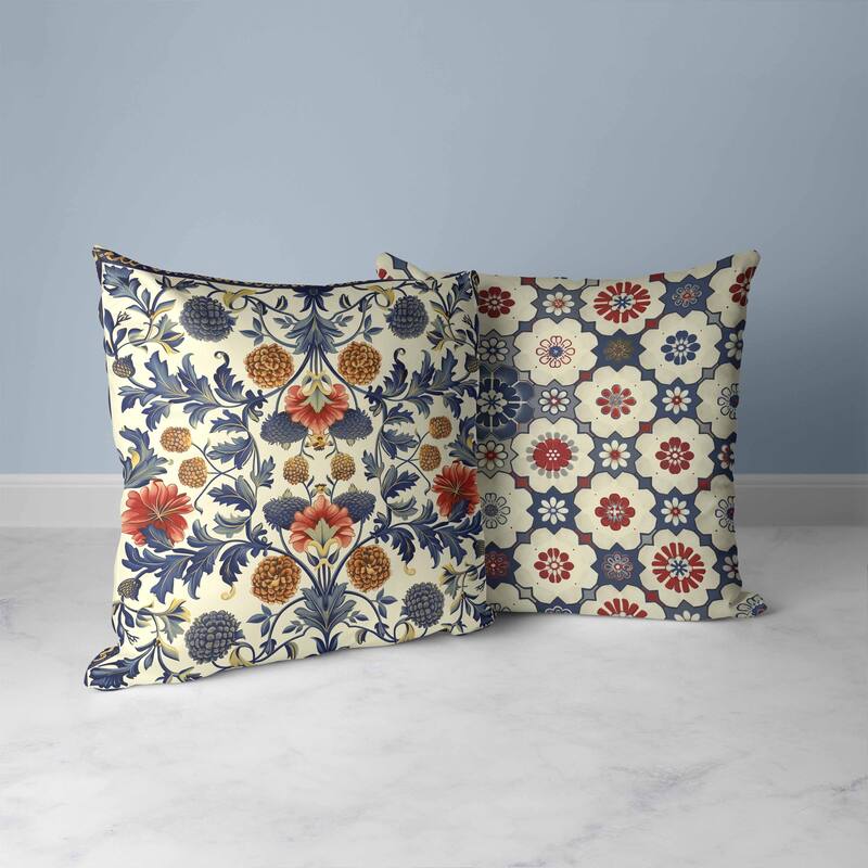 Flora Medley Faux Suede Reversible Throw Pillow Beige and Blue