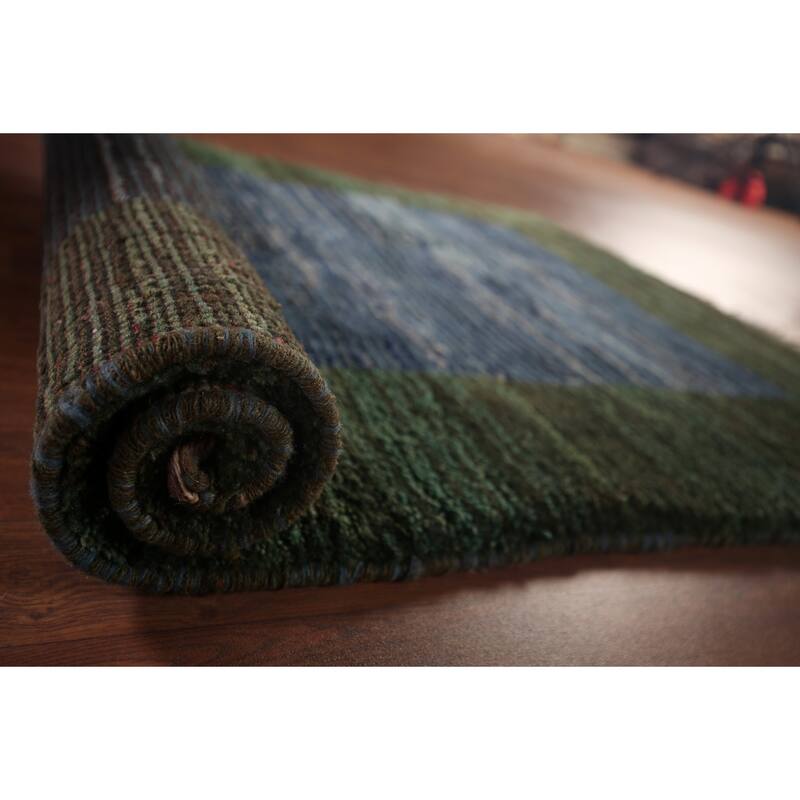 Blue & Green Striped Gabbeh Persian Accent Rug Handmade Wool Carpet - 3'8"x 5'3"