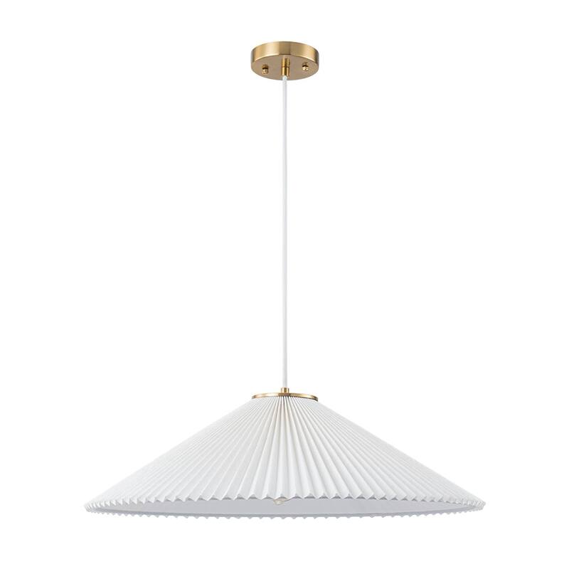 Scandinavian 1-Light White Fabric Pleated Conical Pendant Light