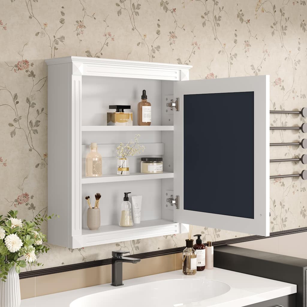 GDF-Studio - Wendell Modern Wall-Mounted Bathroom Medicine Cabinet with Mirror, Soft-Close Hinges & Adjustable Shelves