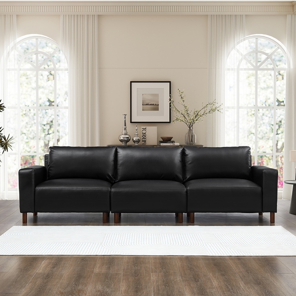 Roomfitters 4-Seater Sectional Sofa, PU Leather, Solid Wood Legs