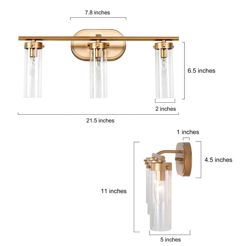 Modern 3-Light Gold Bathroom Wall Sconces Linear Glass Vanity Lights