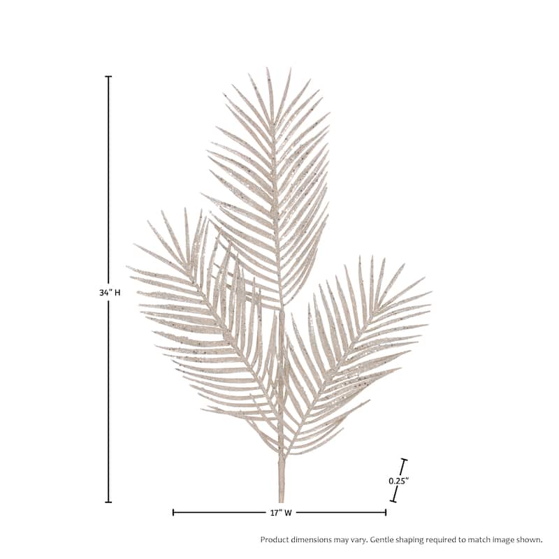 34" Glitter Mica Triple Palm Leaf Spray