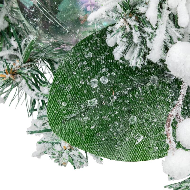 30" Green Flocked Pine Triple Candle Holder and Iridescent Christmas Ornaments