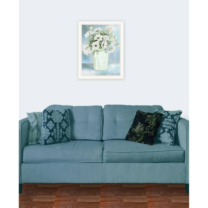 TrendyDecor4U Farmhouse "WHITE BLOOMS II" Framed Print Wall Art
