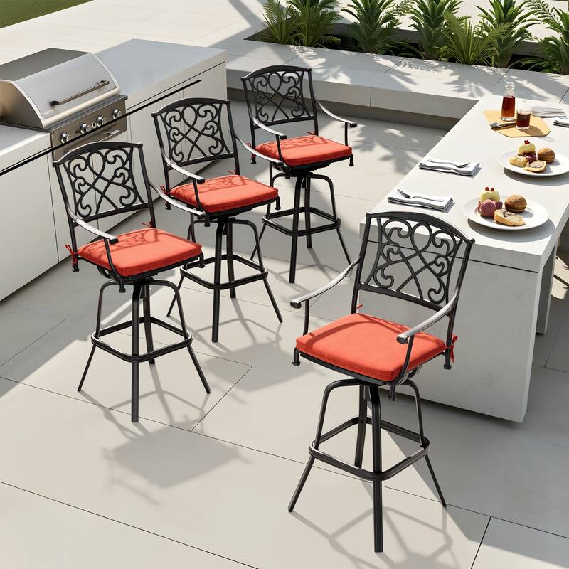 Pellebant Patio Aluminum Swivel Bar Stool with Sunbrella Cushion - Red-4PC