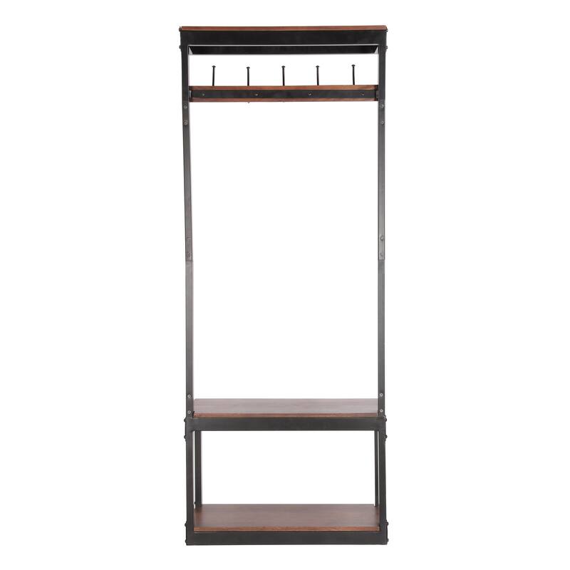 Industrial Style Coat Rack, Multi-Functional Coat Rack with 5 Hooks, Bench, Handcrafted Design