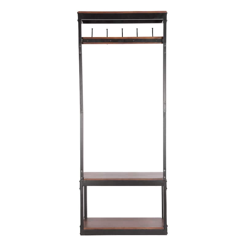 Roomfitters Industrial Hall Tree with Bench, Coat Rack with Hooks and Storage Shelf, Entryway Organizer Stand, Coffee