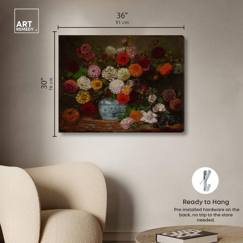 Still Life with Dahlias Canvas by Art Remedy, Gallery Wrapped
