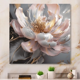 Designart "Marble Pink Gold Peony Flower III" Floral Peony Metal Wall ...