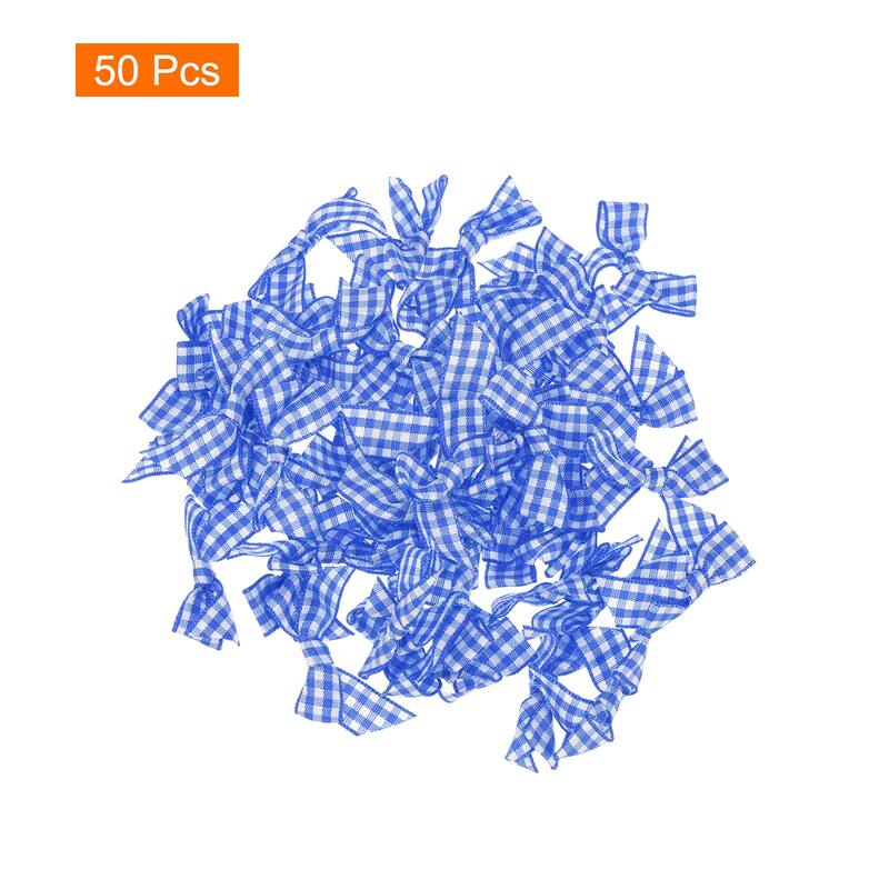 50Pcs Mini Gingham Ribbon Bow 1.5" Checkered Fabric Satin