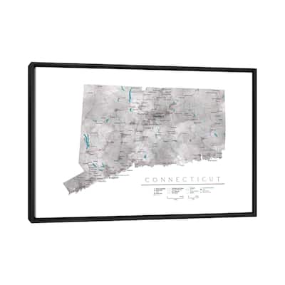 iCanvas "Detailed Map Of Connecticut" by blursbyai Framed Canvas Print