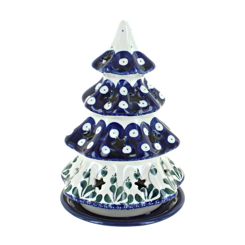Blue Rose Polish Pottery 513 Ceramika Artystyczna Medium Christmas Tree Luminary - Alyce