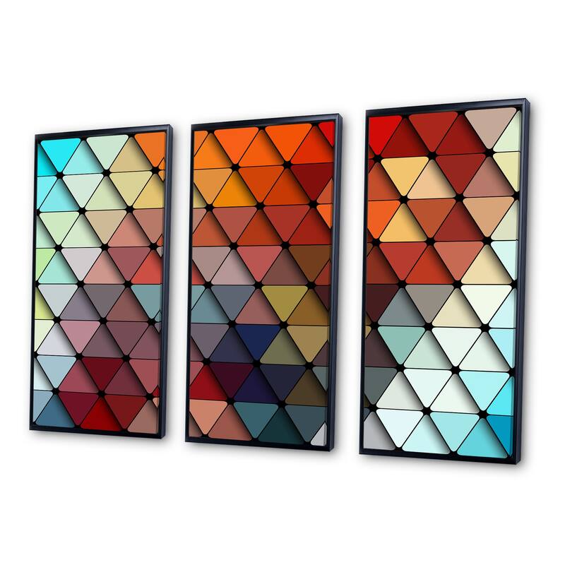 Designart "3D Diamond Shaped Geometry in Shades of Blue and Red" Modern